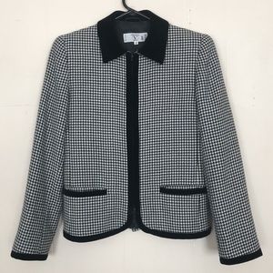 Valentino Wool Houndstooth Blazer w/ Velvet-y Trim